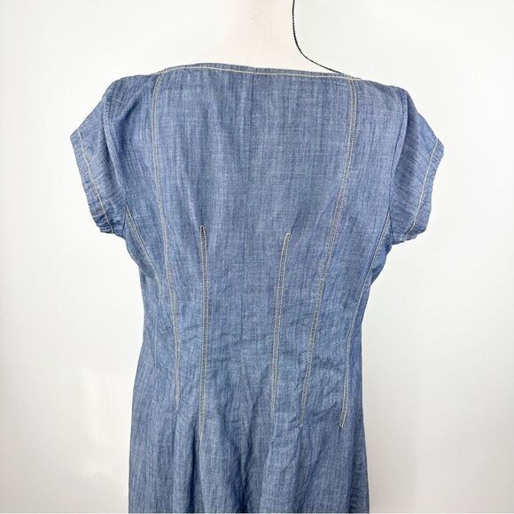 ZAPPELLE CUSTOM Medium Wash Denim Blue Cap Sleeved Pleated Trapeze Dress Sz XL - Picture 7 of 14